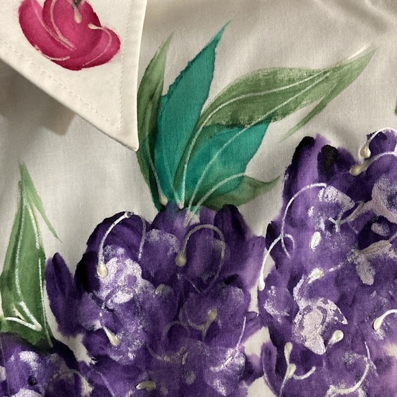 90’s hand painted grapes and flowers button down work blouse. Size L. Y. - Picture 6 of 6